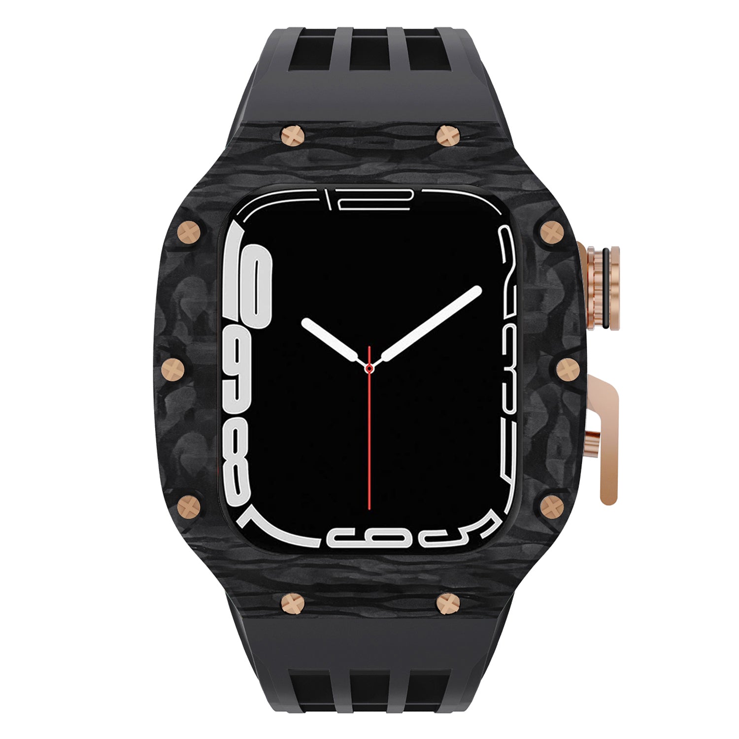 44 - 45mm Carbon Fibre Case For Apple Watch With Premium FKM Rubber Strap