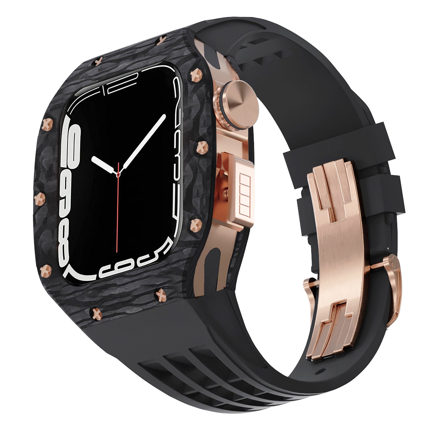 44 - 45mm Carbon Fibre Case For Apple Watch With Premium FKM Rubber Strap