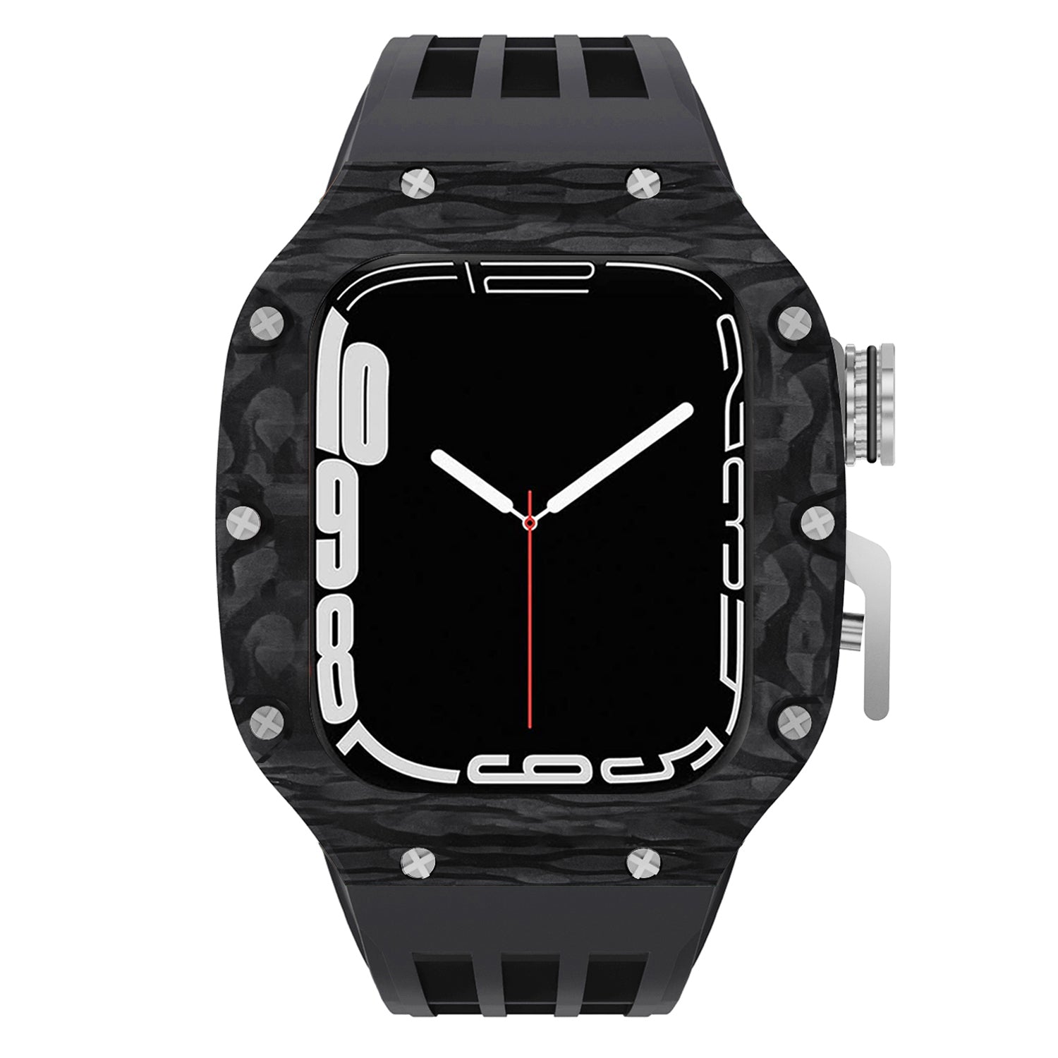 44 - 45mm Carbon Fibre Case For Apple Watch With Premium FKM Rubber Strap