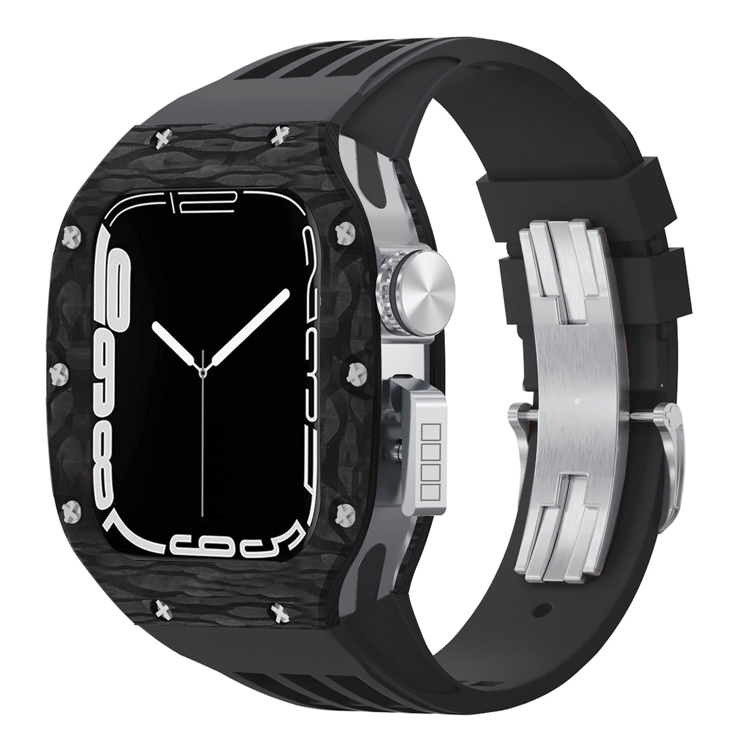 44 - 45mm Carbon Fibre Case For Apple Watch With Premium FKM Rubber Strap