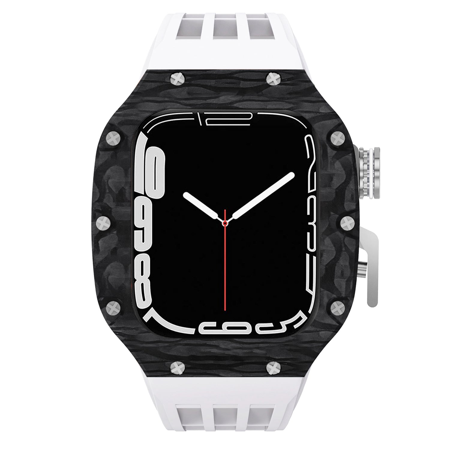 44 - 45mm Carbon Fibre Case For Apple Watch With Premium FKM Rubber Strap