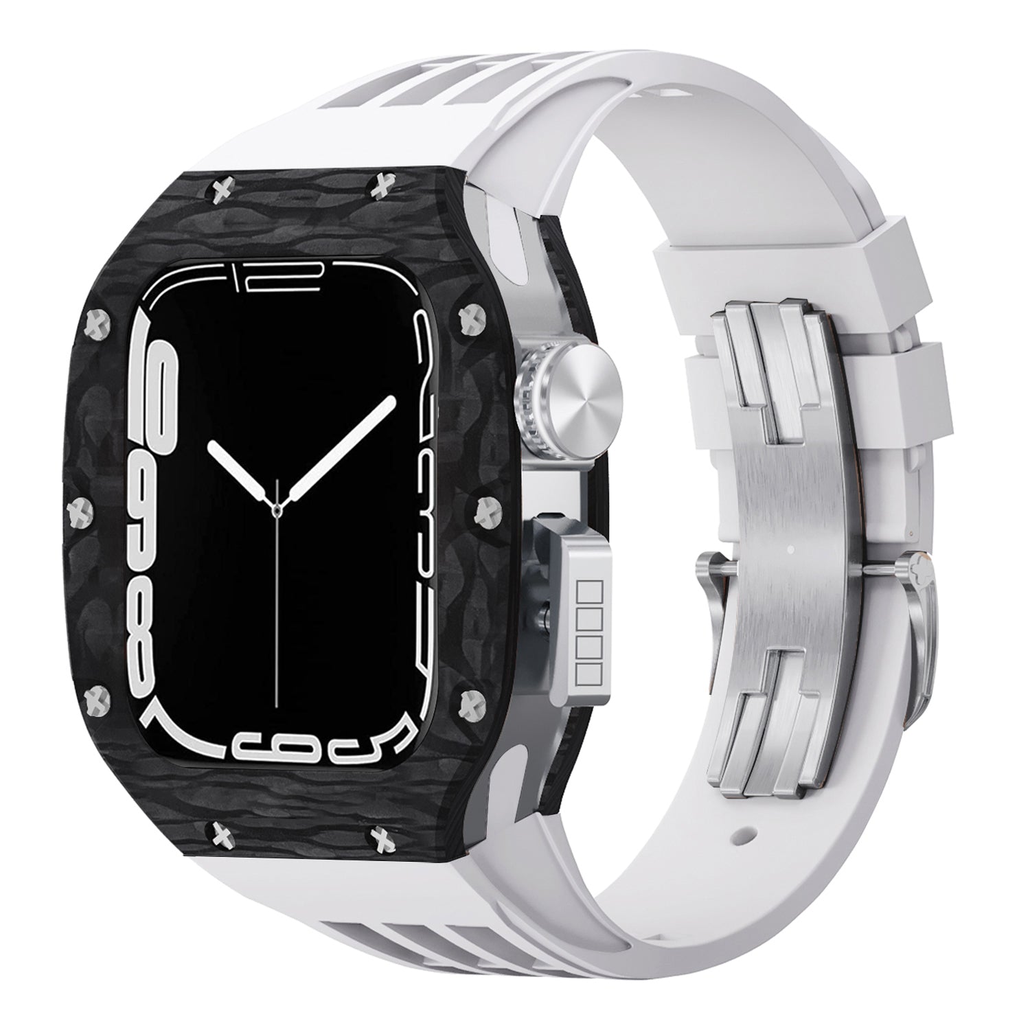 44 - 45mm Carbon Fibre Case For Apple Watch With Premium FKM Rubber Strap