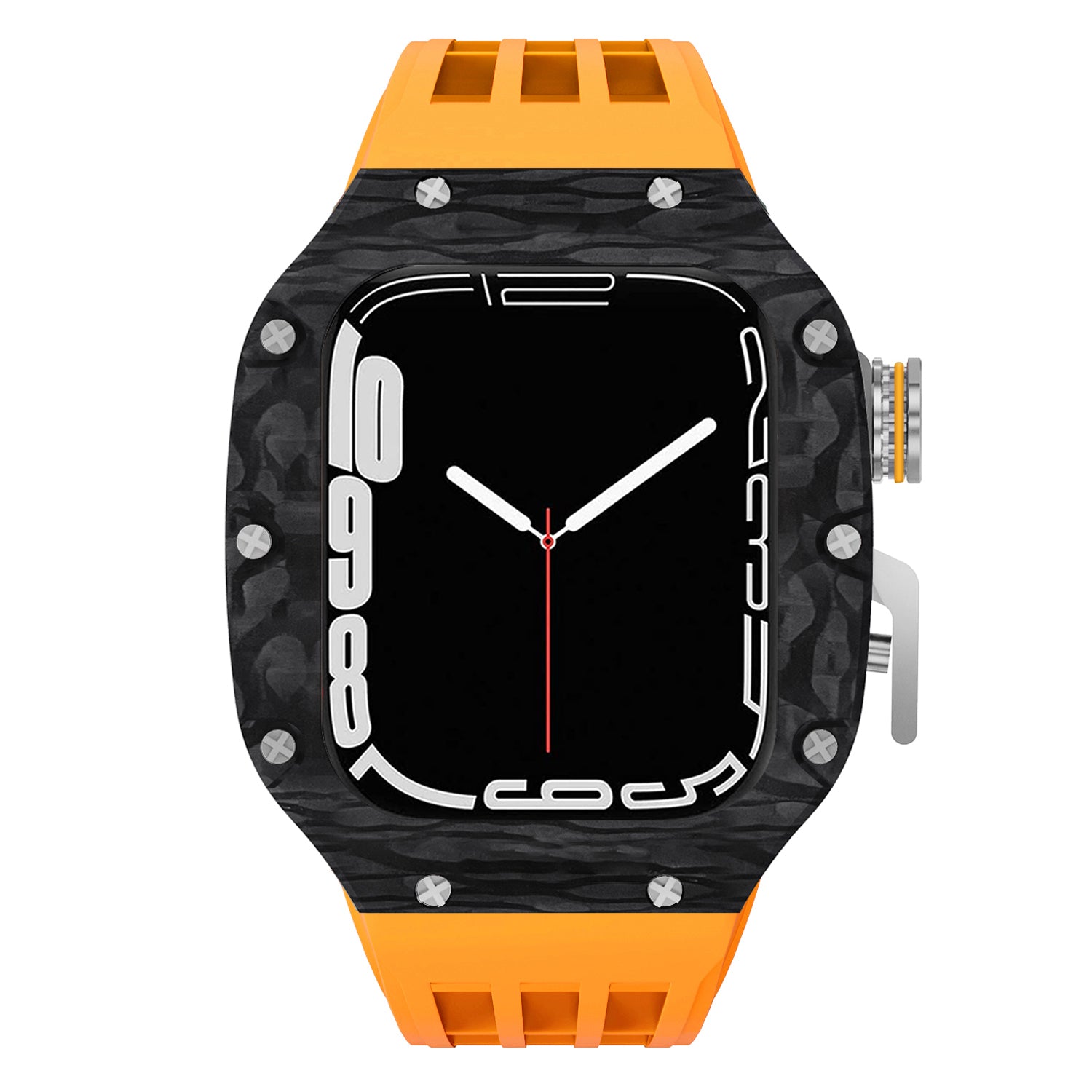 44 - 45mm Carbon Fibre Case For Apple Watch With Premium FKM Rubber Strap