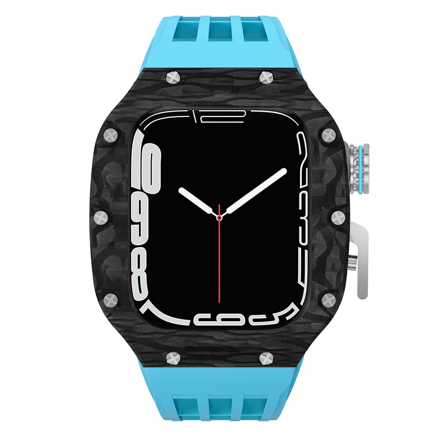 44 - 45mm Carbon Fibre Case For Apple Watch With Premium FKM Rubber Strap