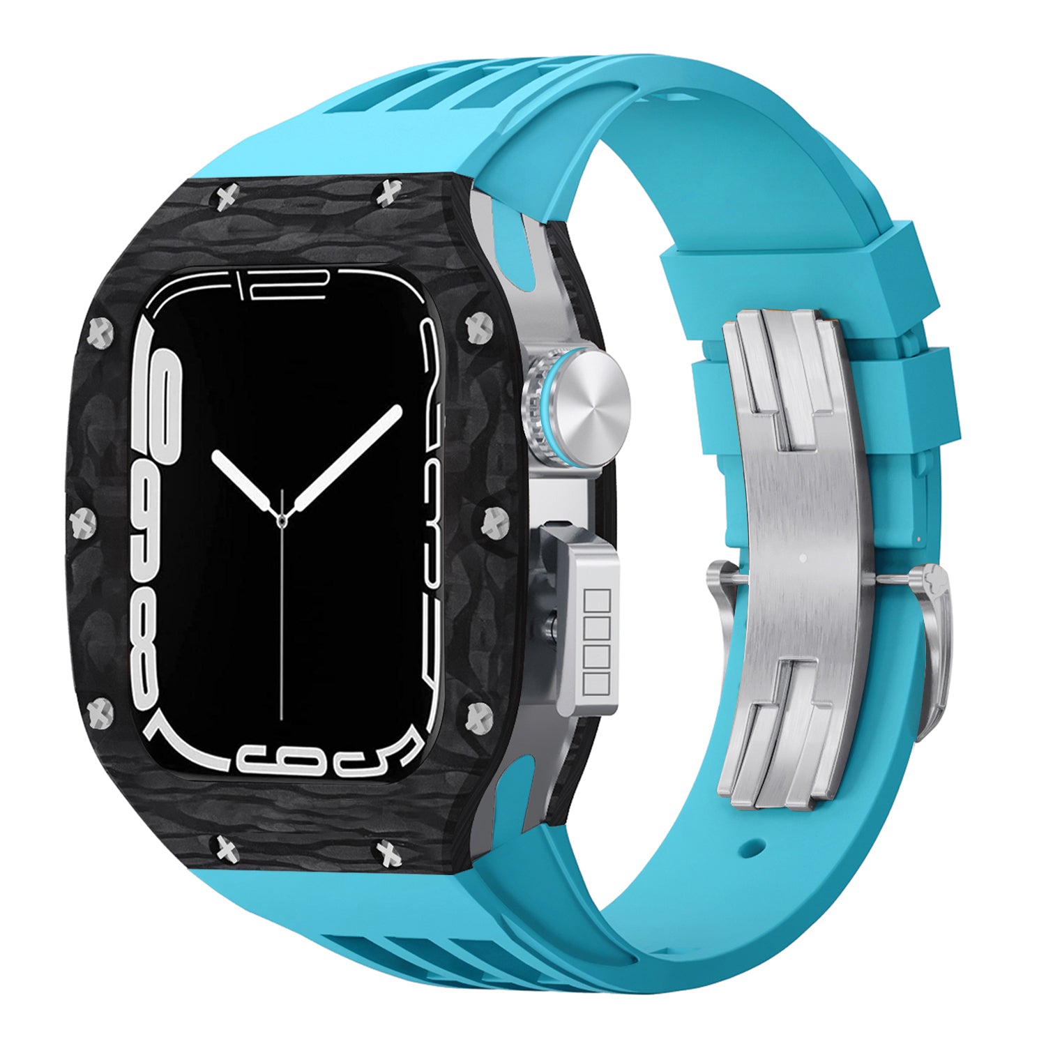 44 - 45mm Carbon Fibre Case For Apple Watch With Premium FKM Rubber Strap
