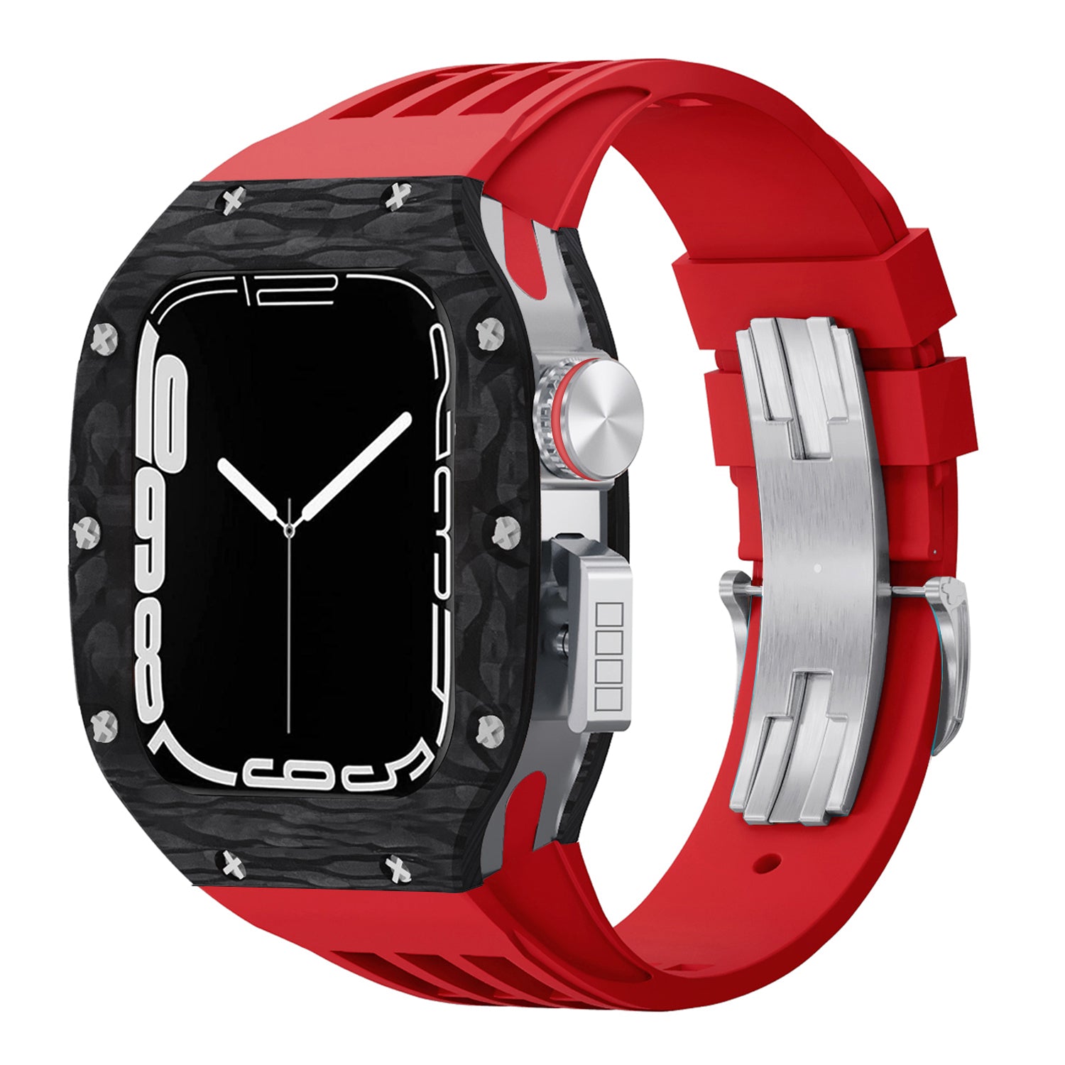 44 - 45mm Carbon Fibre Case For Apple Watch With Premium FKM Rubber Strap