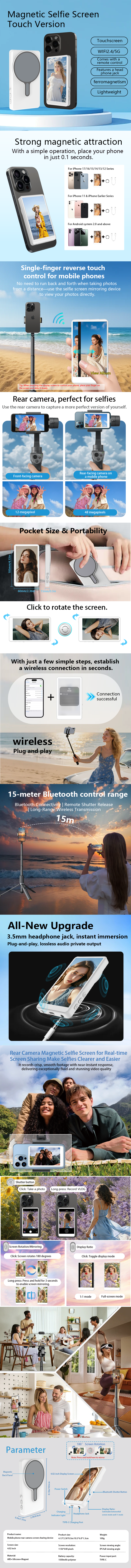 Pro Ultra Vlog Selfie Monitor Screen For iPhone And Android (touchscreen)