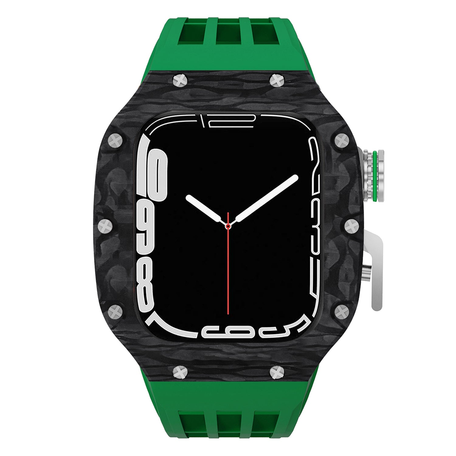 44 - 45mm Carbon Fibre Case For Apple Watch With Premium FKM Rubber Strap