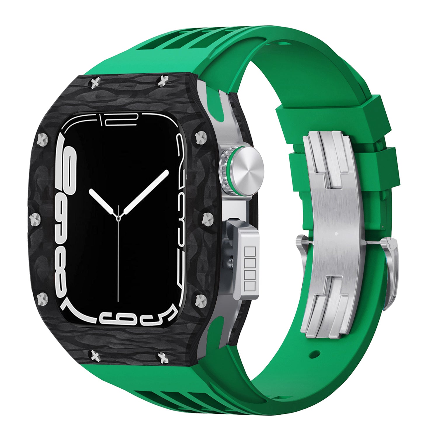 44 - 45mm Carbon Fibre Case For Apple Watch With Premium FKM Rubber Strap
