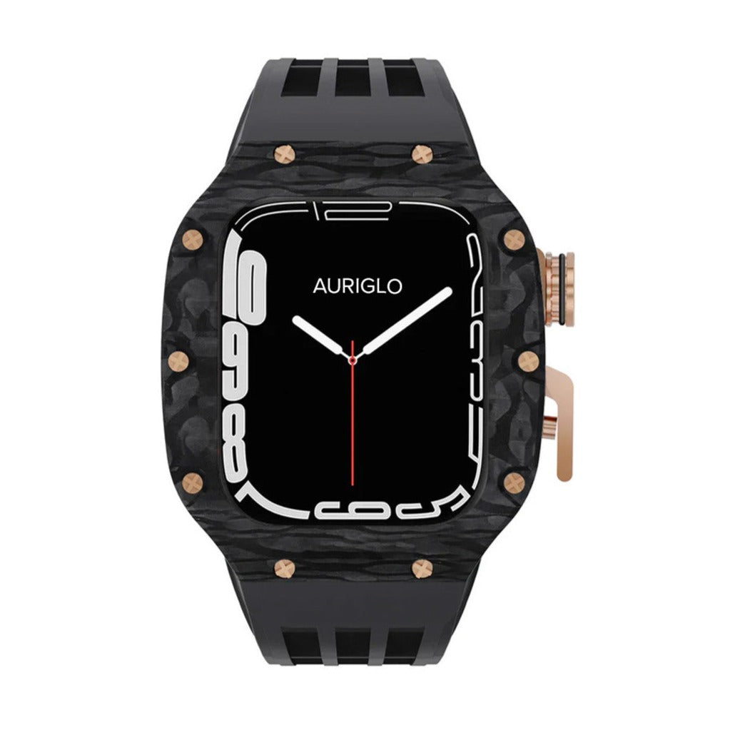 44 - 45mm Carbon Fibre Case For Apple Watch With Premium FKM Rubber Strap