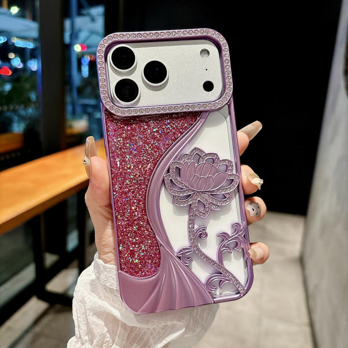 Floral Glitter Phone Case with Rhinestone for iPhone
