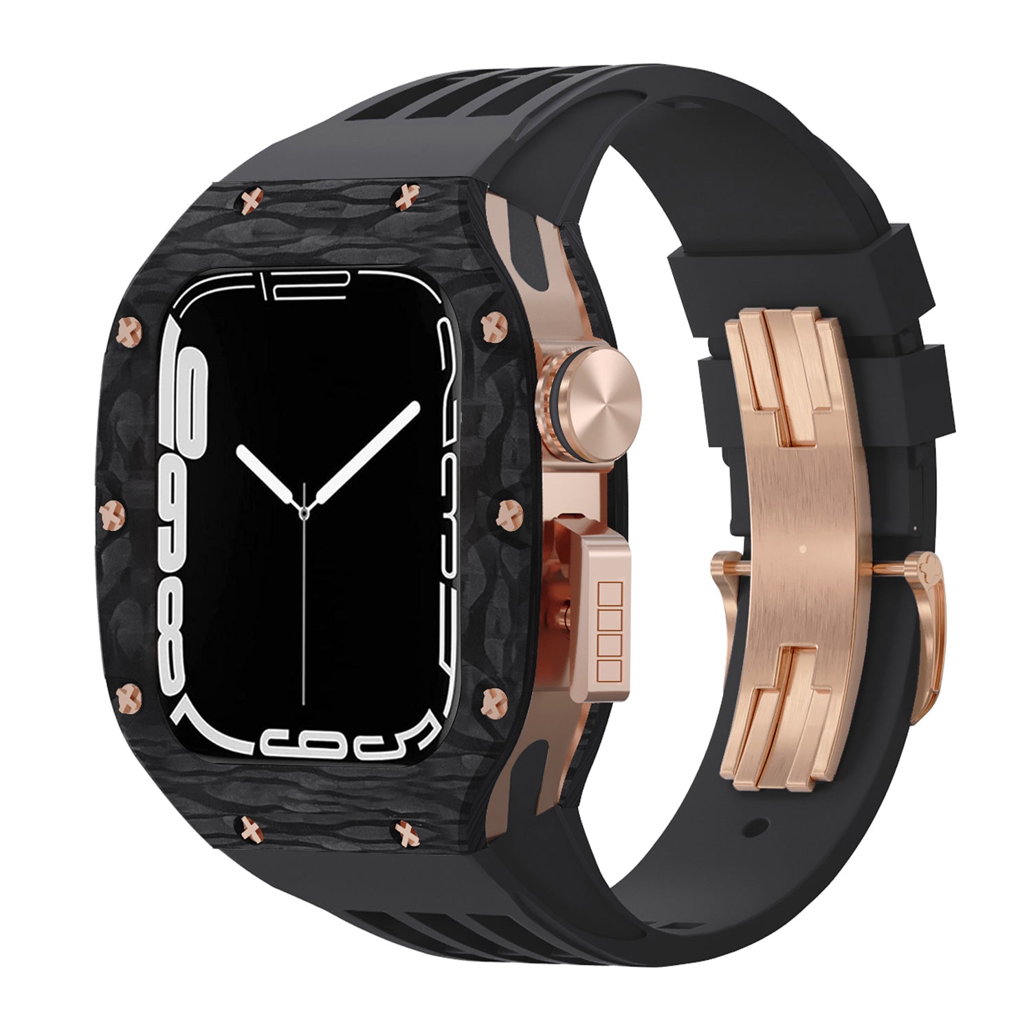 44 - 45mm Carbon Fibre Case For Apple Watch With Premium FKM Rubber Strap