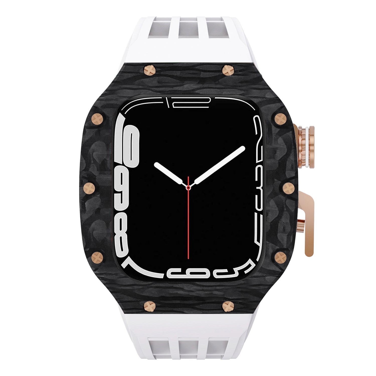 44 - 45mm Carbon Fibre Case For Apple Watch With Premium FKM Rubber Strap