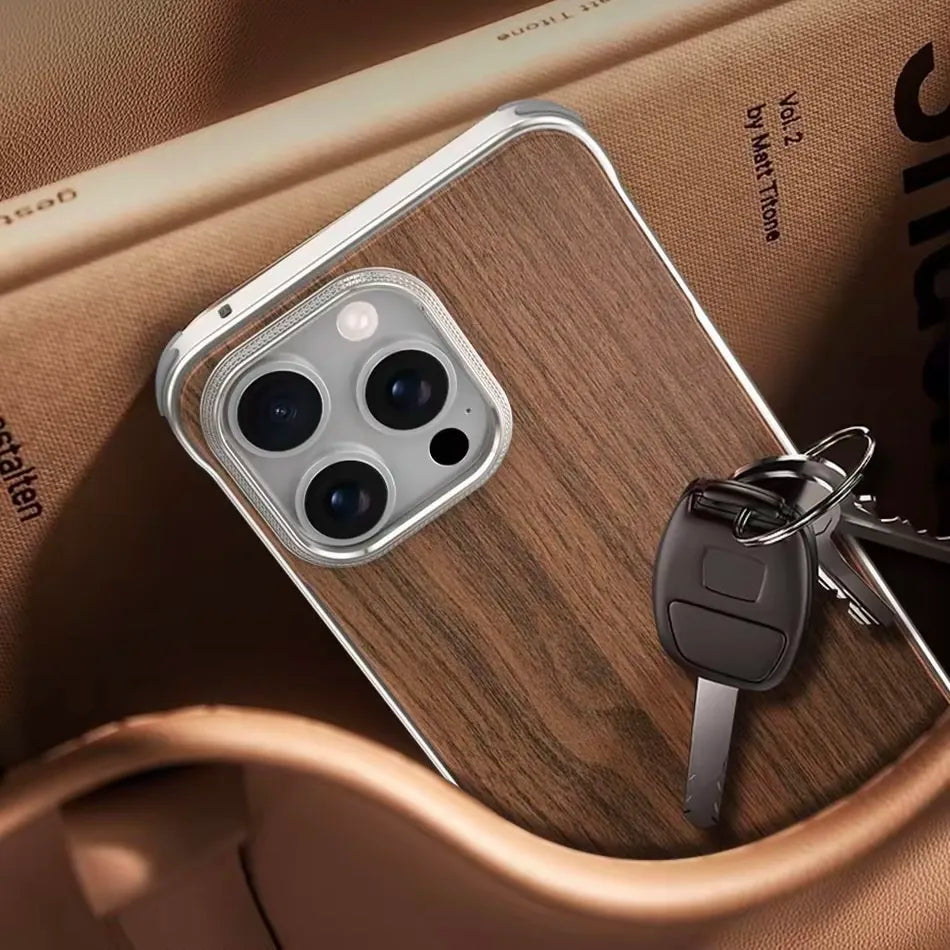 Frameless Walnut Metal Case For iPhone