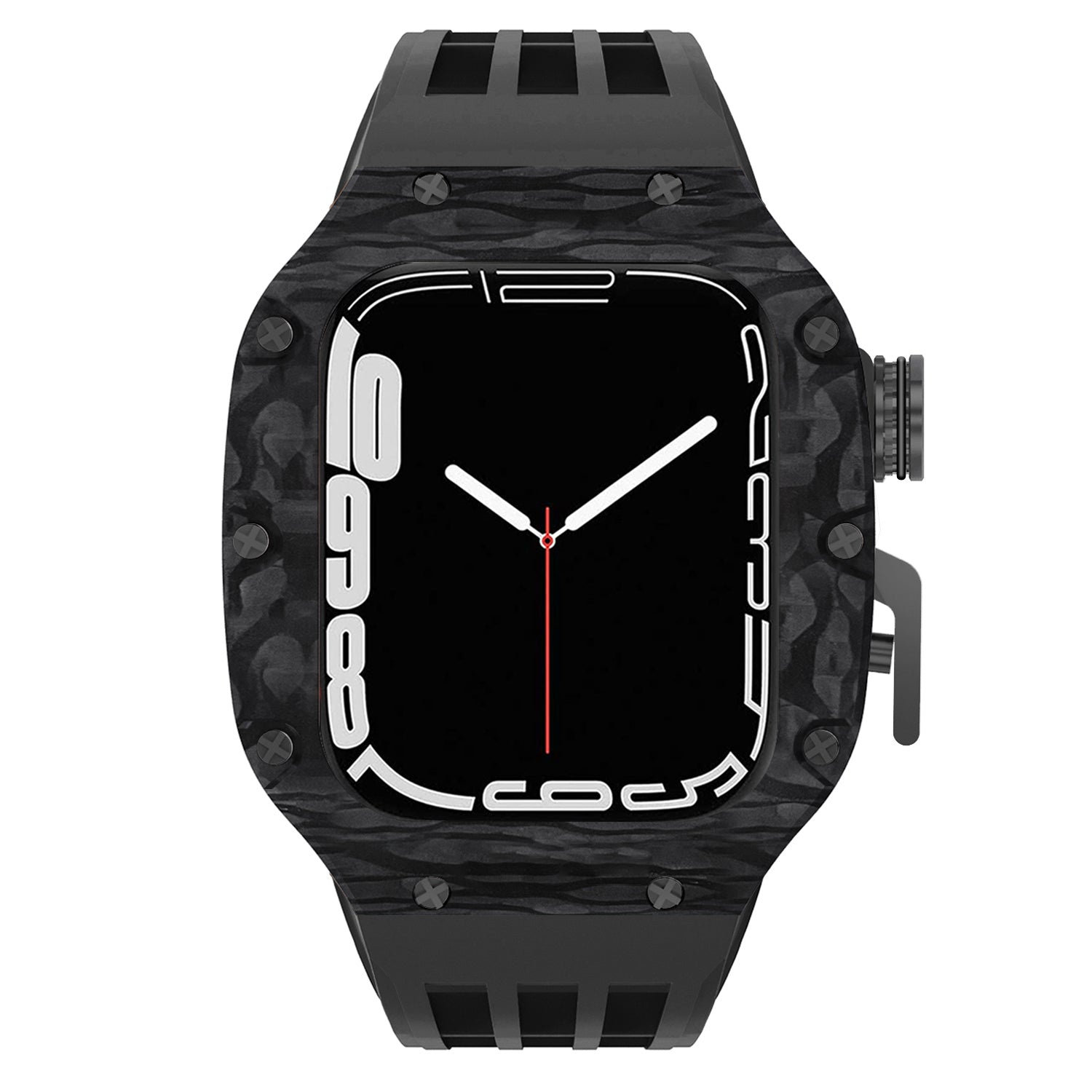 44 - 45mm Carbon Fibre Case For Apple Watch With Premium FKM Rubber Strap