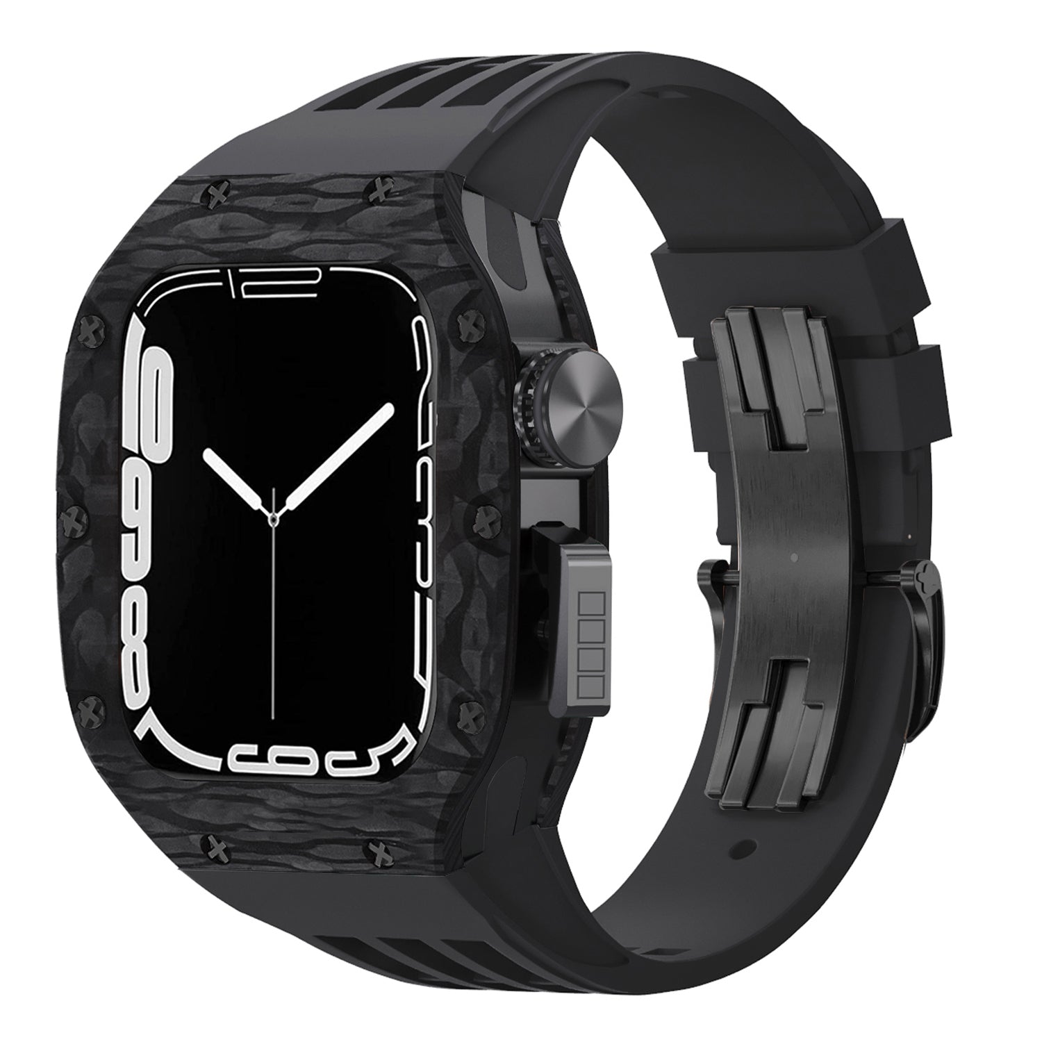 44 - 45mm Carbon Fibre Case For Apple Watch With Premium FKM Rubber Strap