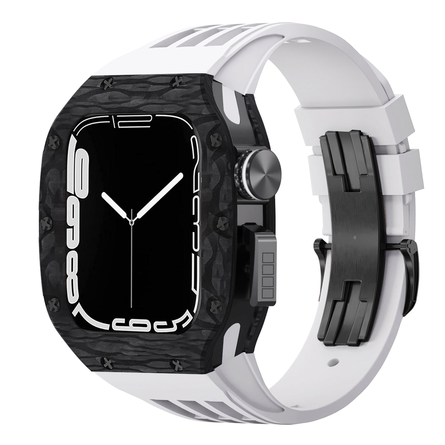44 - 45mm Carbon Fibre Case For Apple Watch With Premium FKM Rubber Strap
