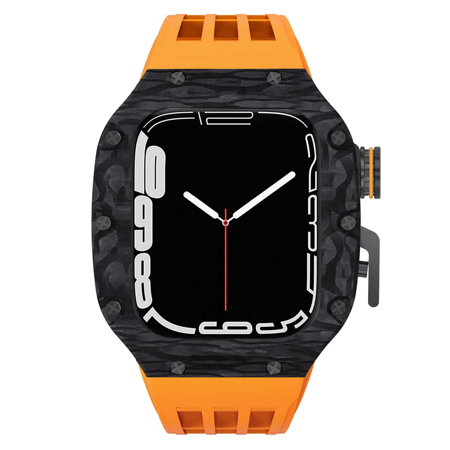 44 - 45mm Carbon Fibre Case For Apple Watch With Premium FKM Rubber Strap