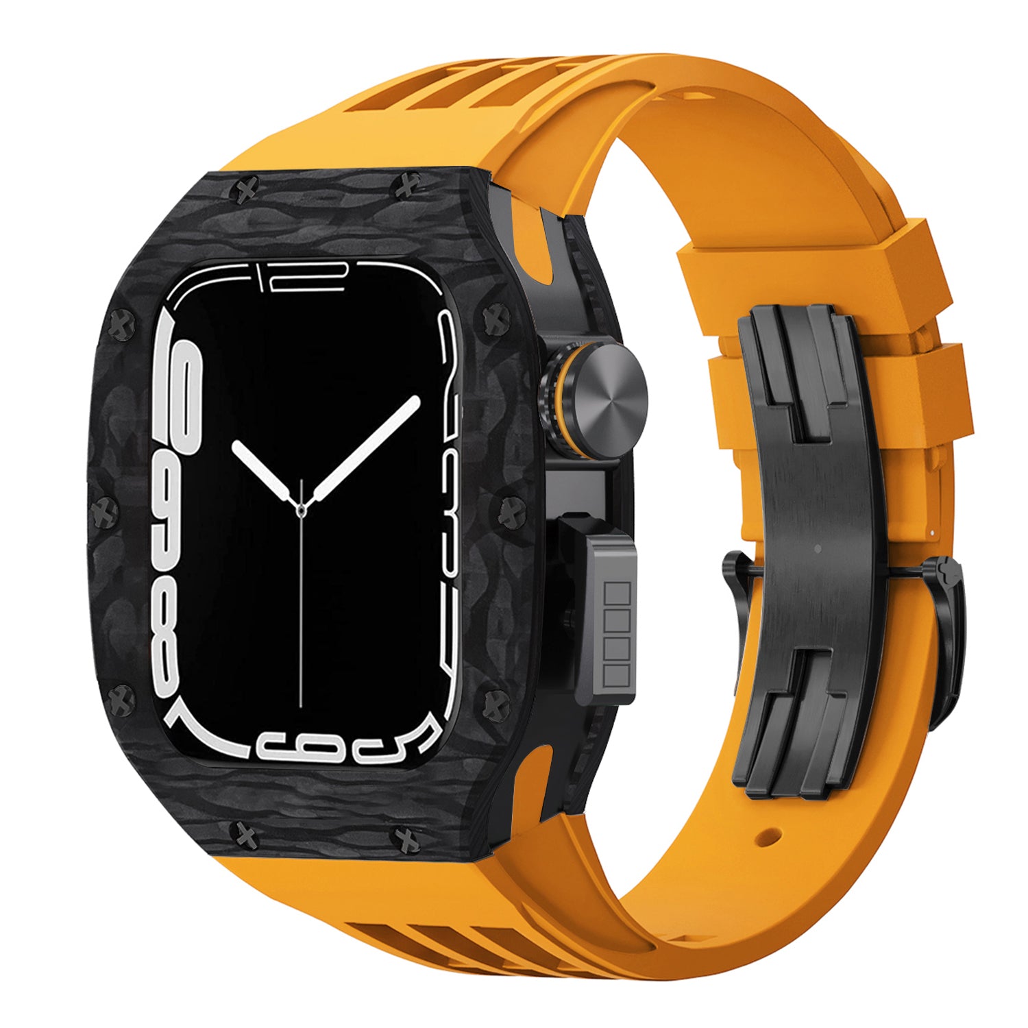 44 - 45mm Carbon Fibre Case For Apple Watch With Premium FKM Rubber Strap