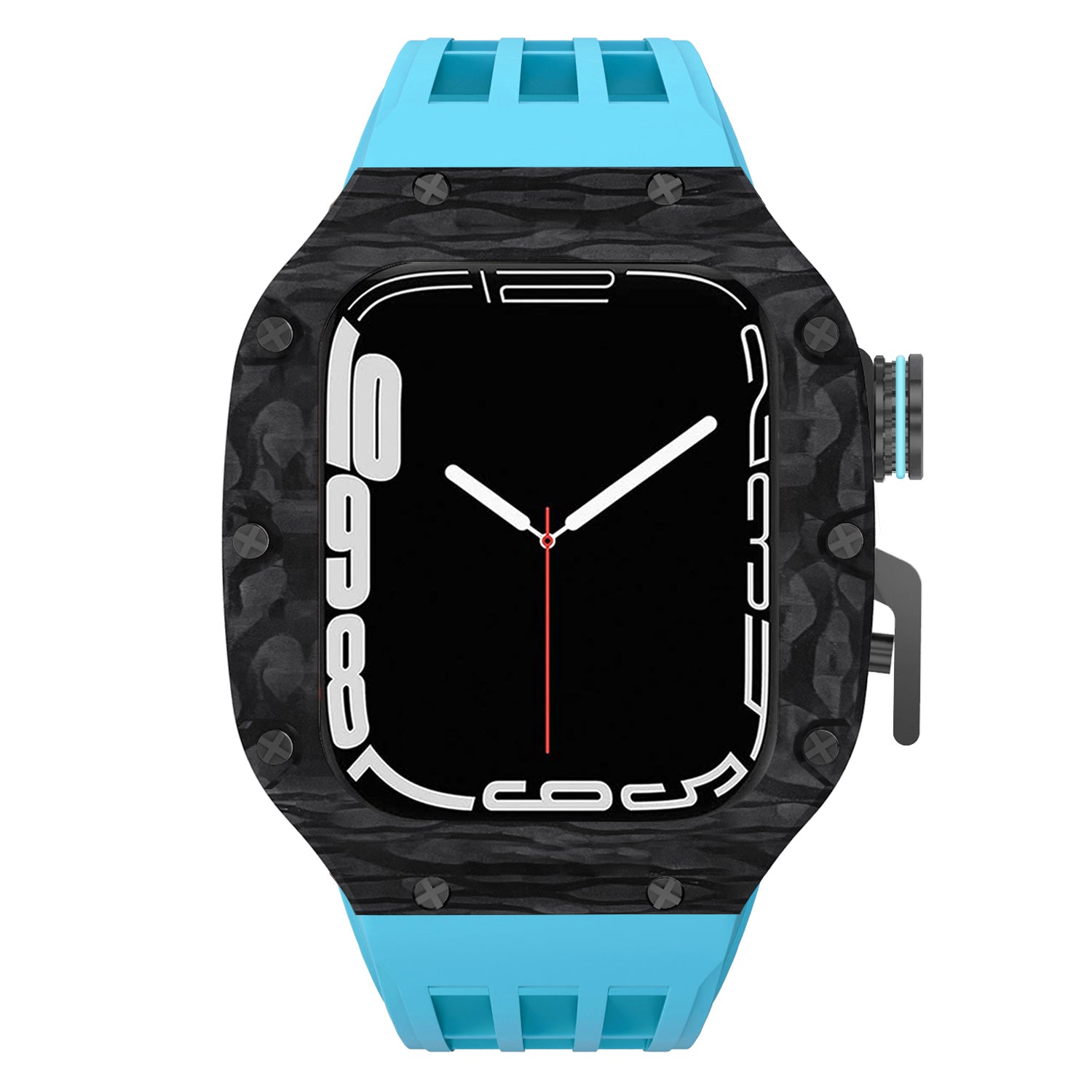 44 - 45mm Carbon Fibre Case For Apple Watch With Premium FKM Rubber Strap