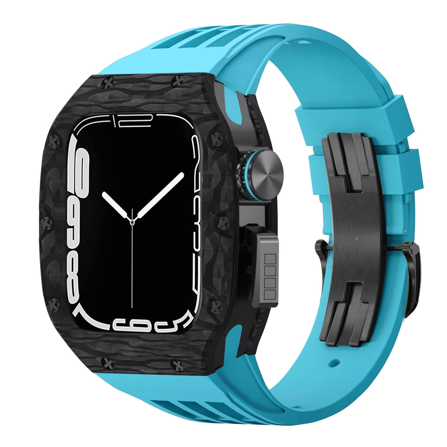 44 - 45mm Carbon Fibre Case For Apple Watch With Premium FKM Rubber Strap