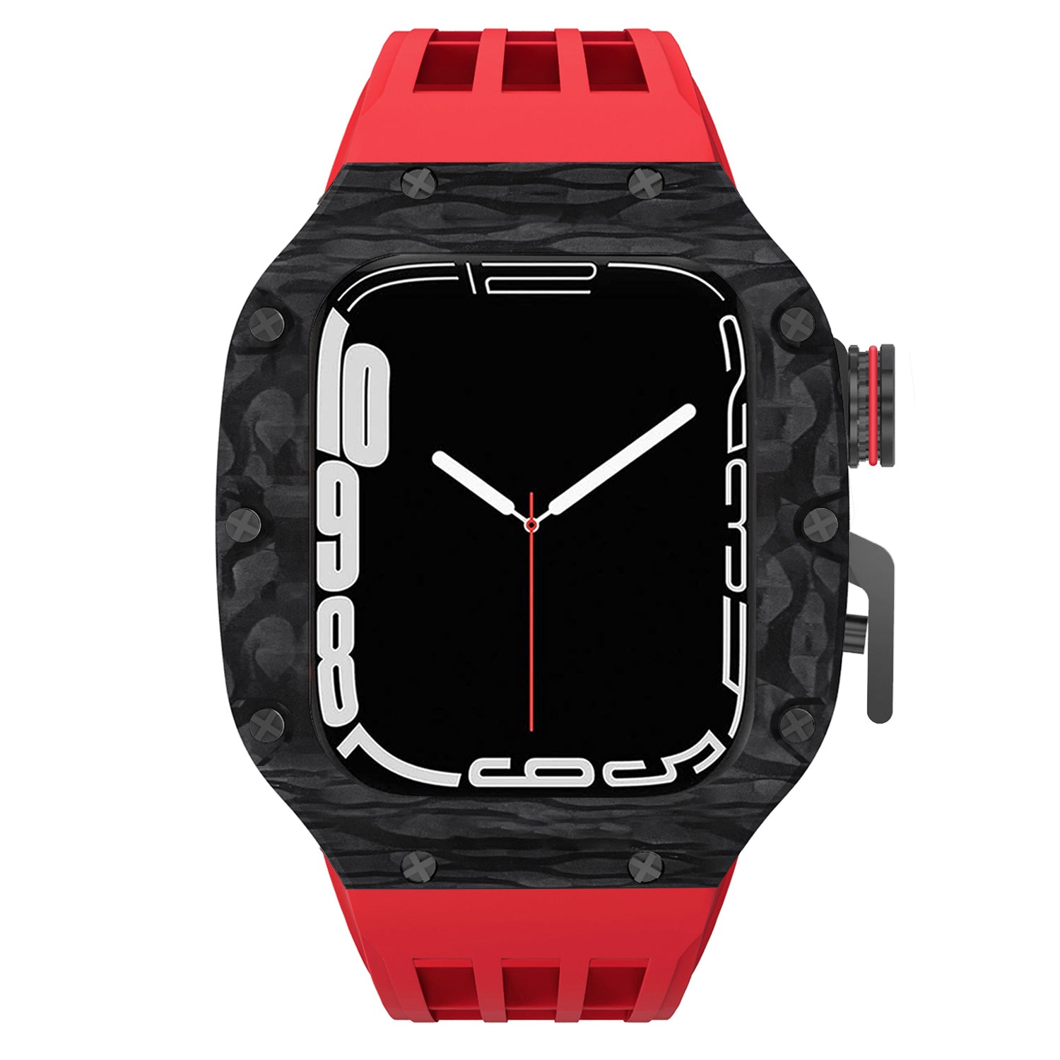 44 - 45mm Carbon Fibre Case For Apple Watch With Premium FKM Rubber Strap