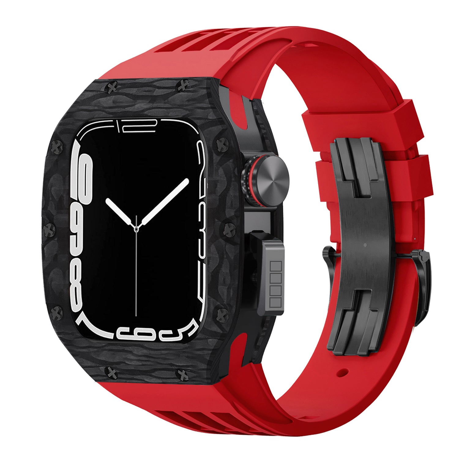 44 - 45mm Carbon Fibre Case For Apple Watch With Premium FKM Rubber Strap