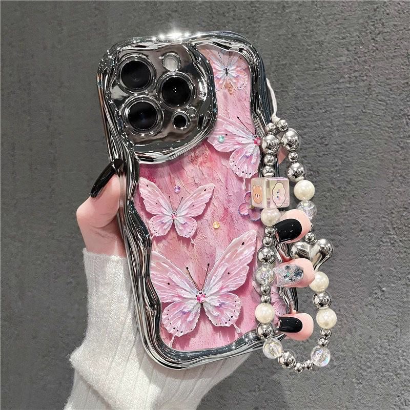 Silver Border Butterfly Case With Bracelet For iPhone