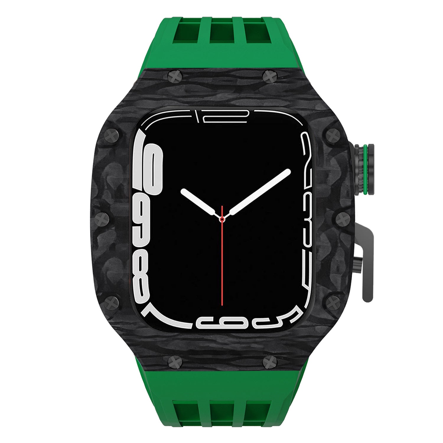 44 - 45mm Carbon Fibre Case For Apple Watch With Premium FKM Rubber Strap