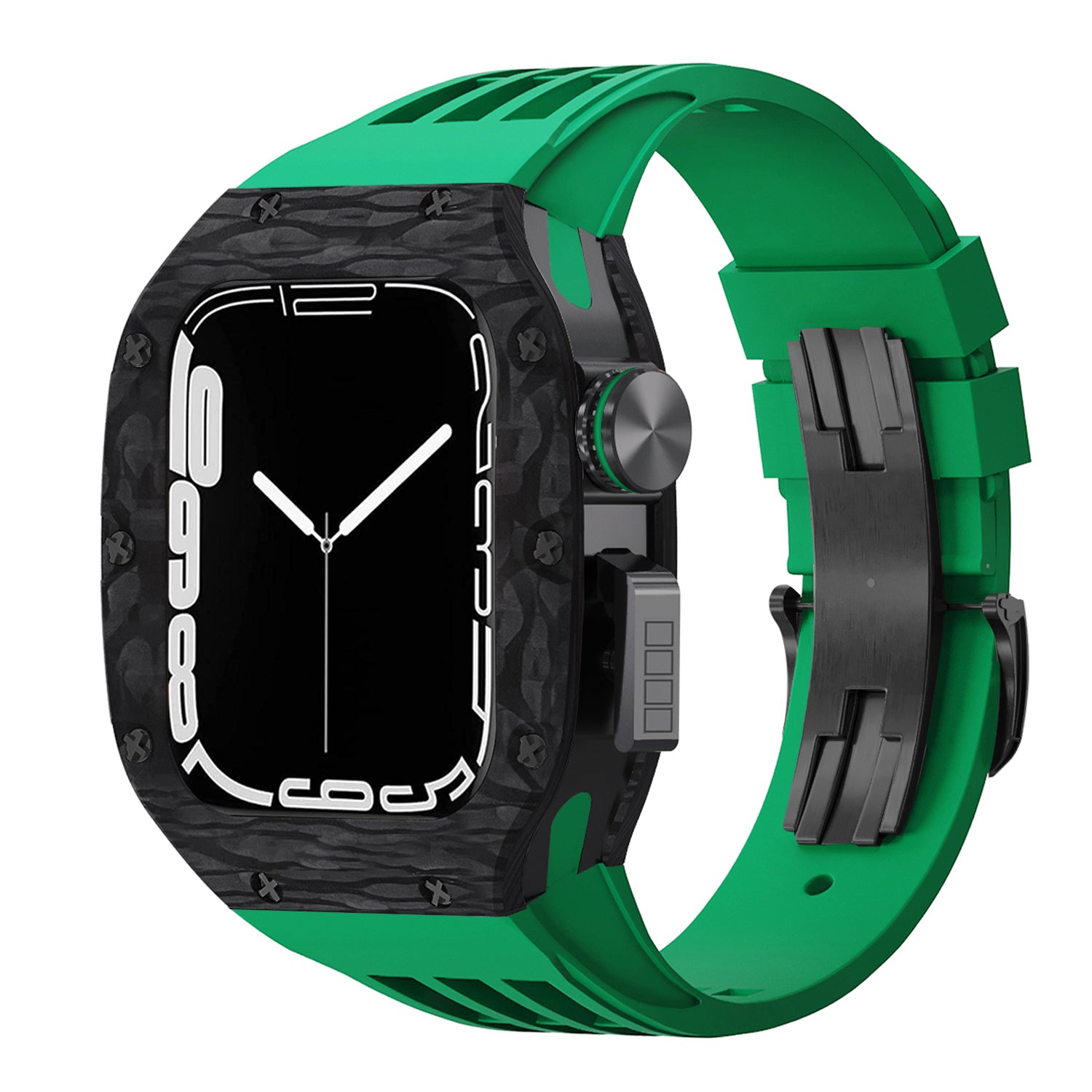 44 - 45mm Carbon Fibre Case For Apple Watch With Premium FKM Rubber Strap