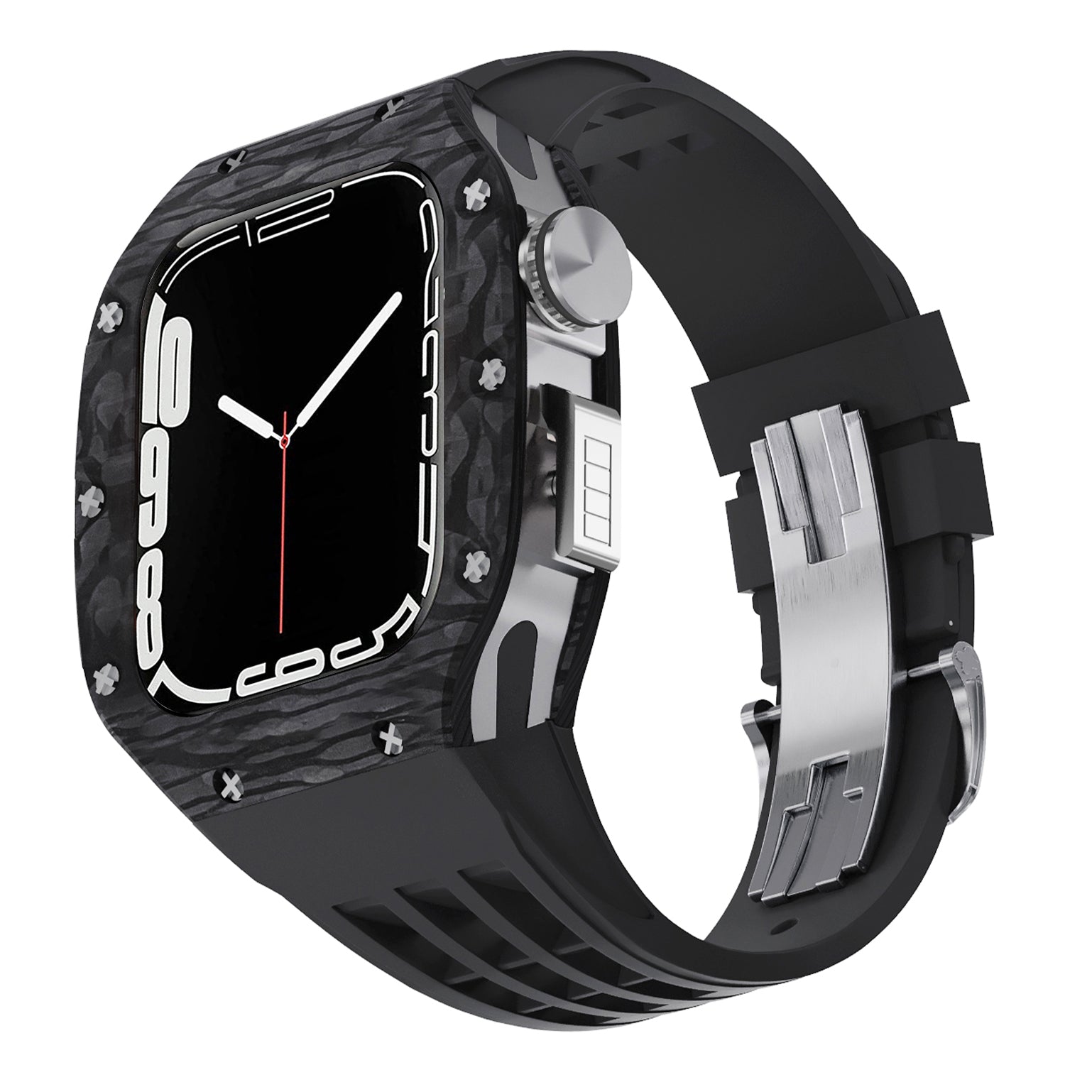 44 - 45mm Carbon Fibre Case For Apple Watch With Premium FKM Rubber Strap