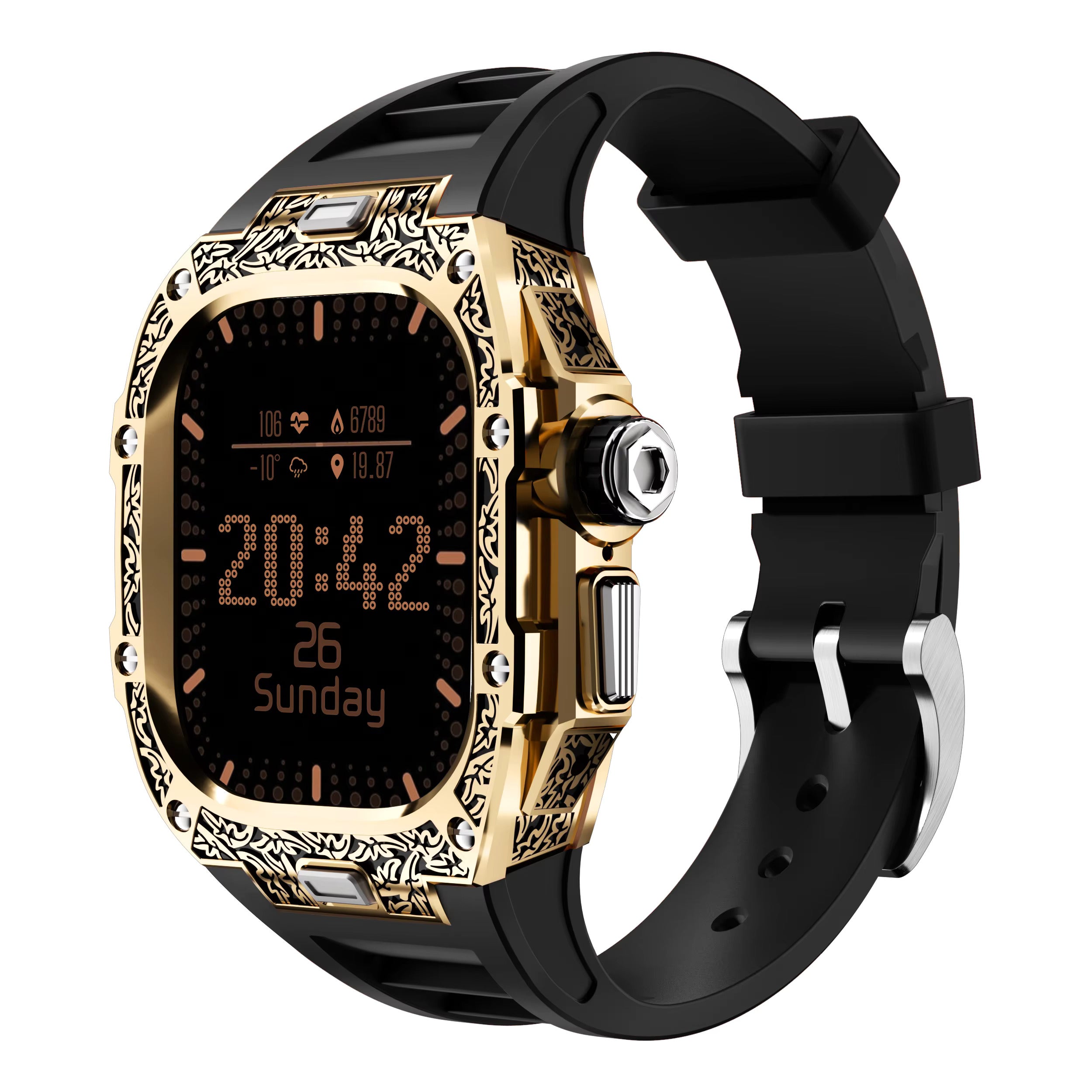 Textured Stainless Steel Case With Fluororubber Strap For Apple Watch 49MM