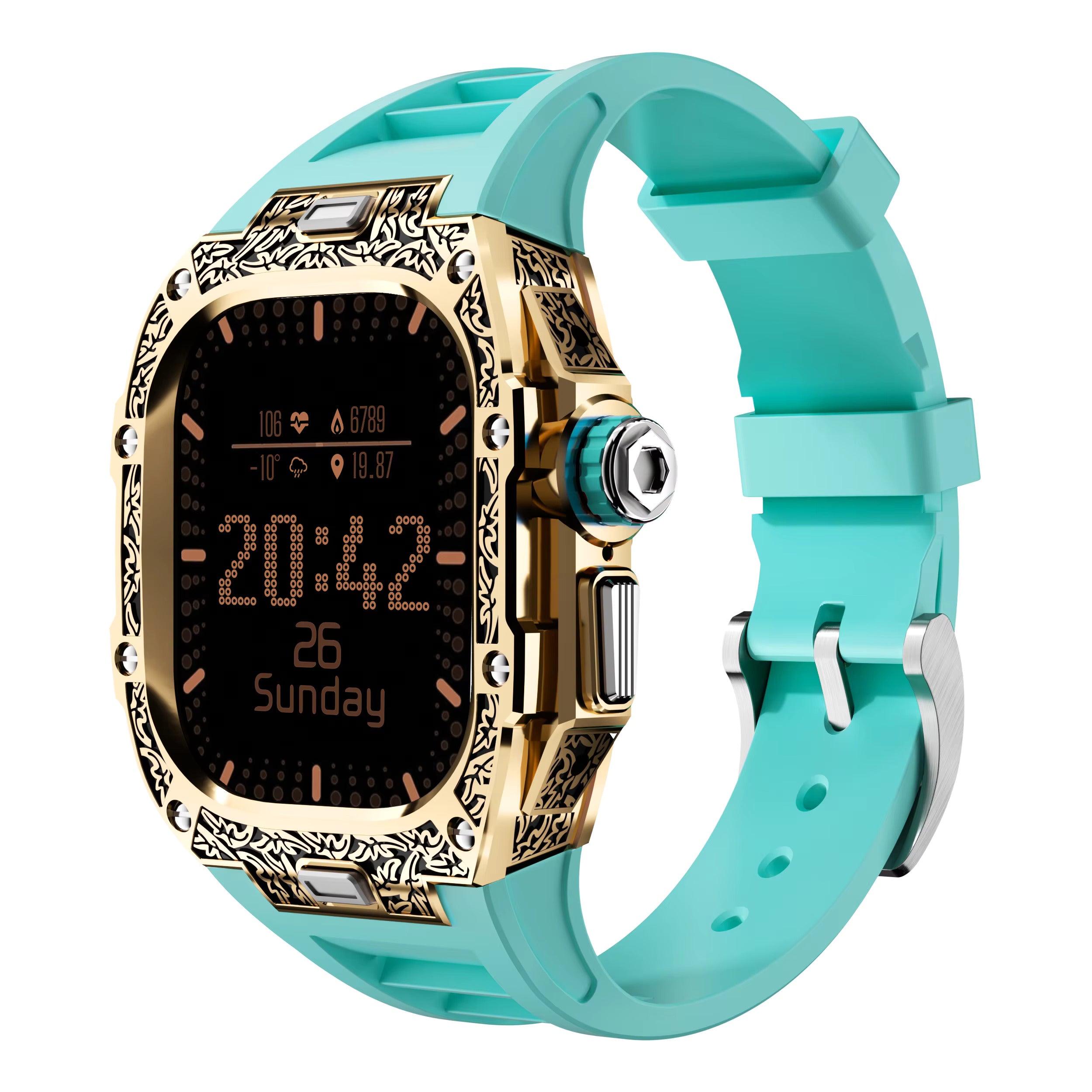 Textured Stainless Steel Case With Fluororubber Strap For Apple Watch 49MM
