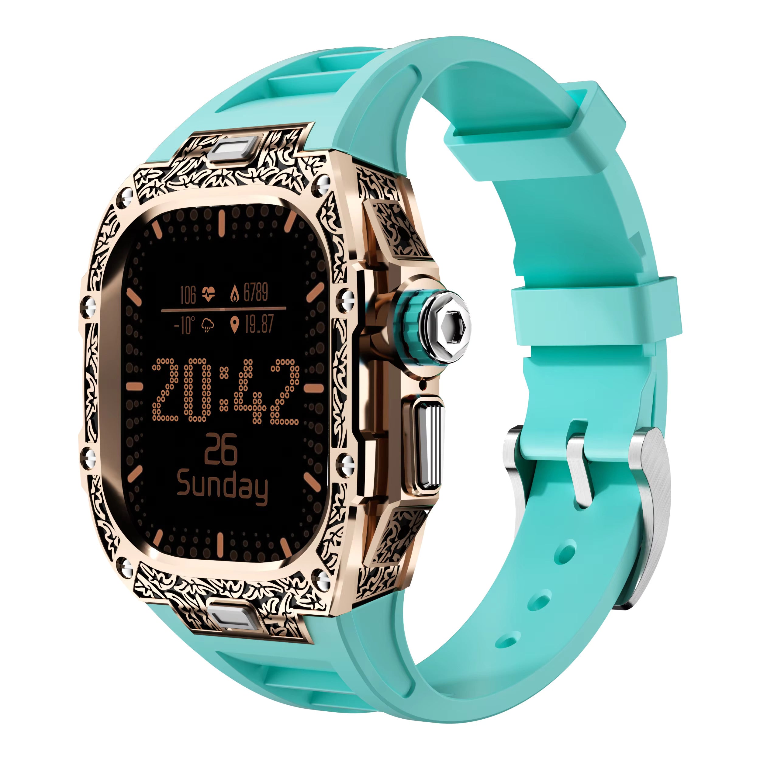 Textured Stainless Steel Case With Fluororubber Strap For Apple Watch 49MM