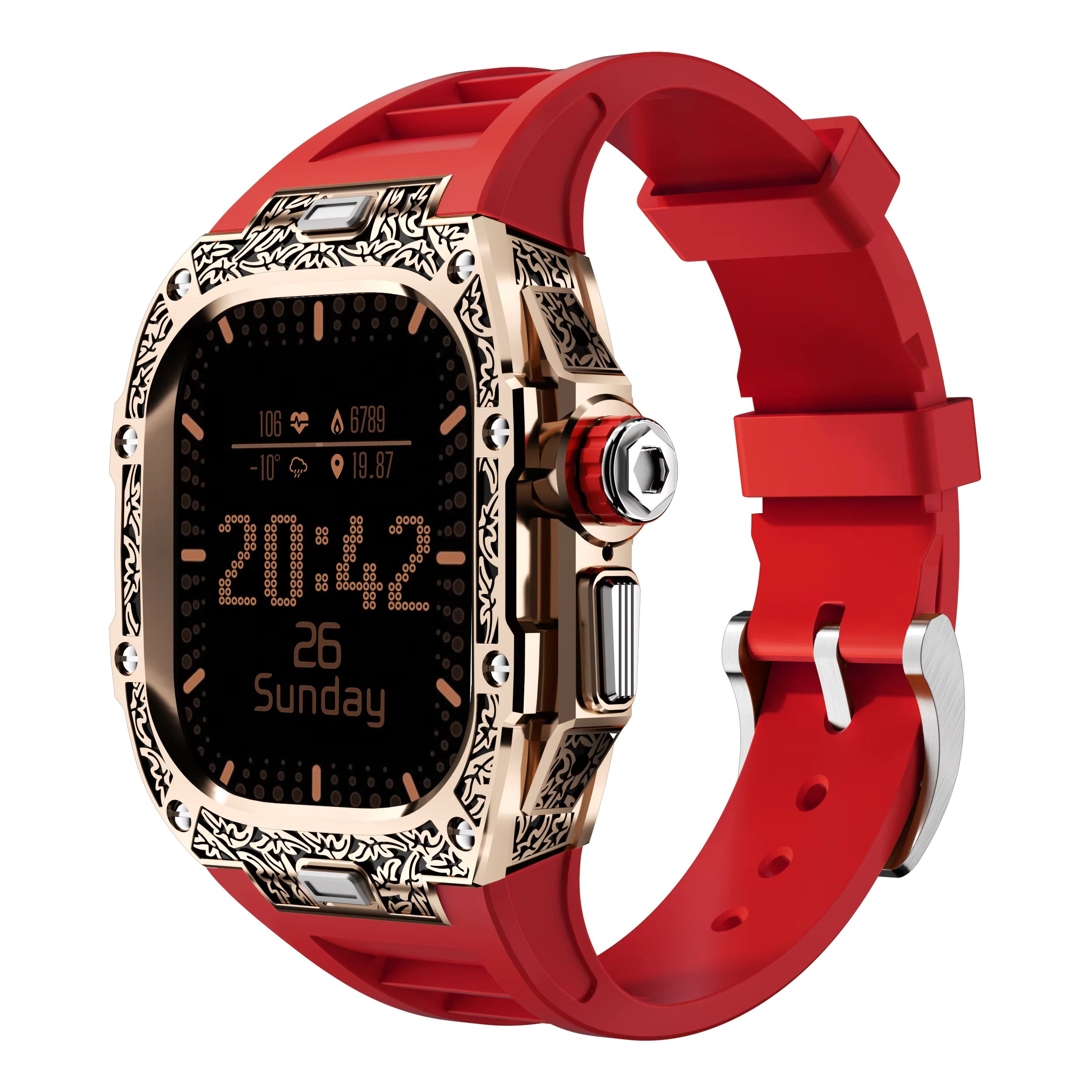 Textured Stainless Steel Case With Fluororubber Strap For Apple Watch 49MM