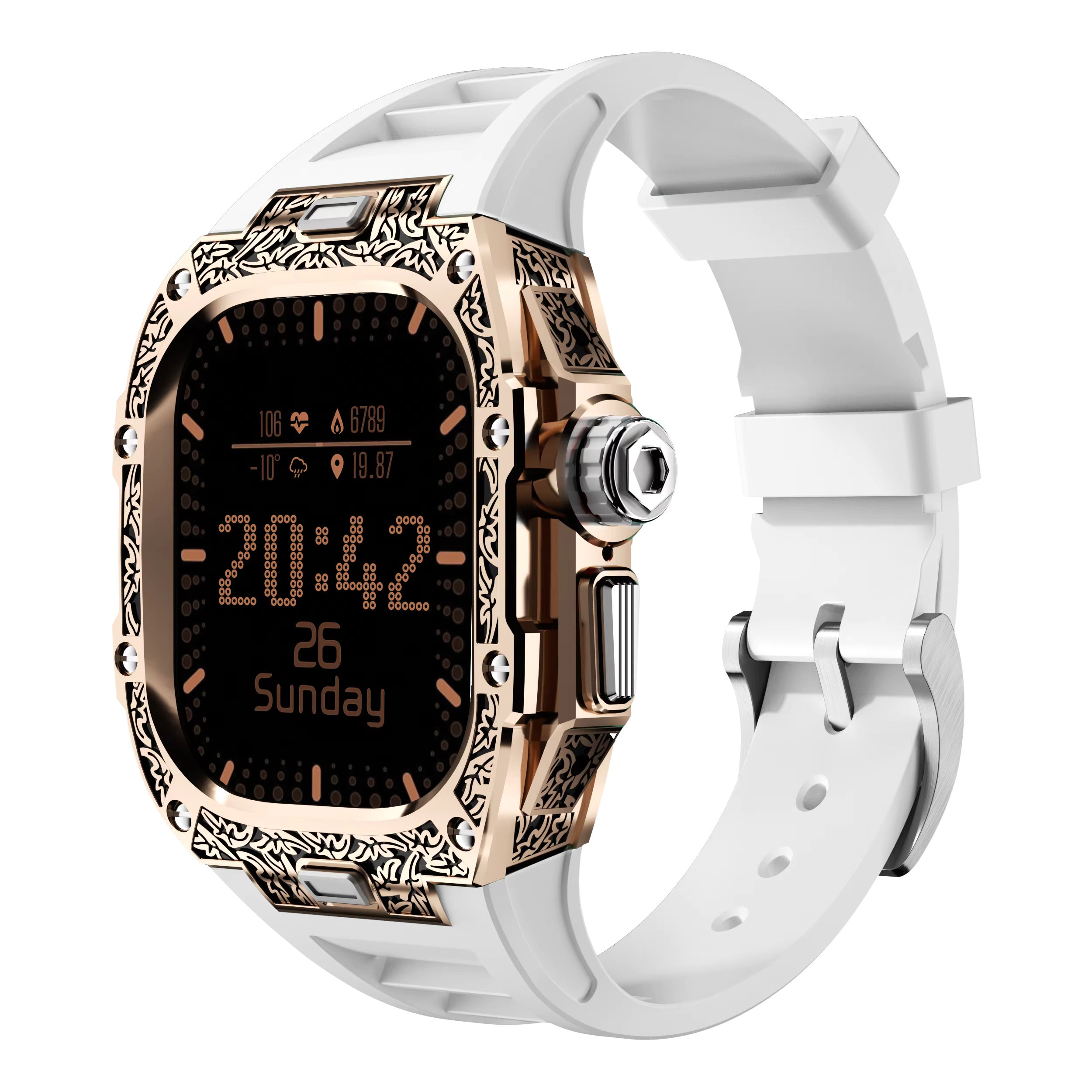 Textured Stainless Steel Case With Fluororubber Strap For Apple Watch 49MM