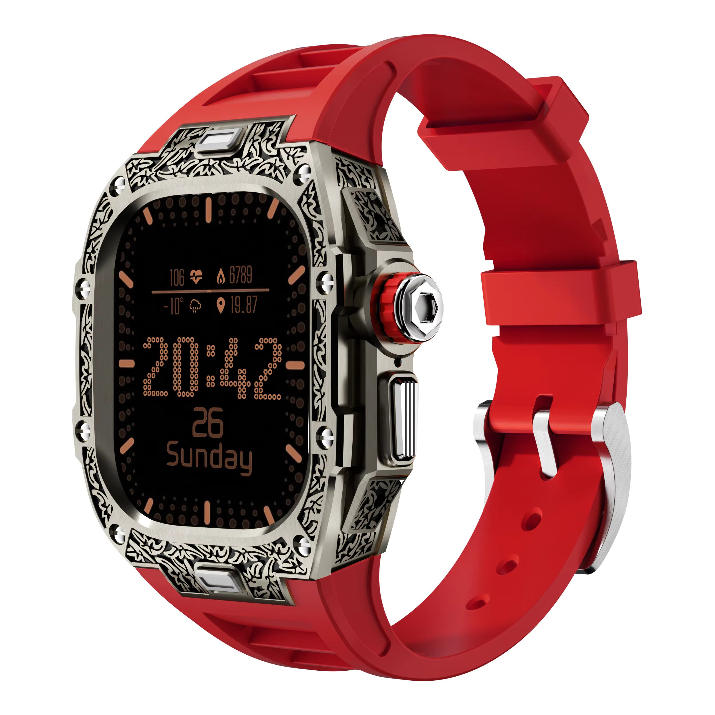 Textured Stainless Steel Case With Fluororubber Strap For Apple Watch 49MM