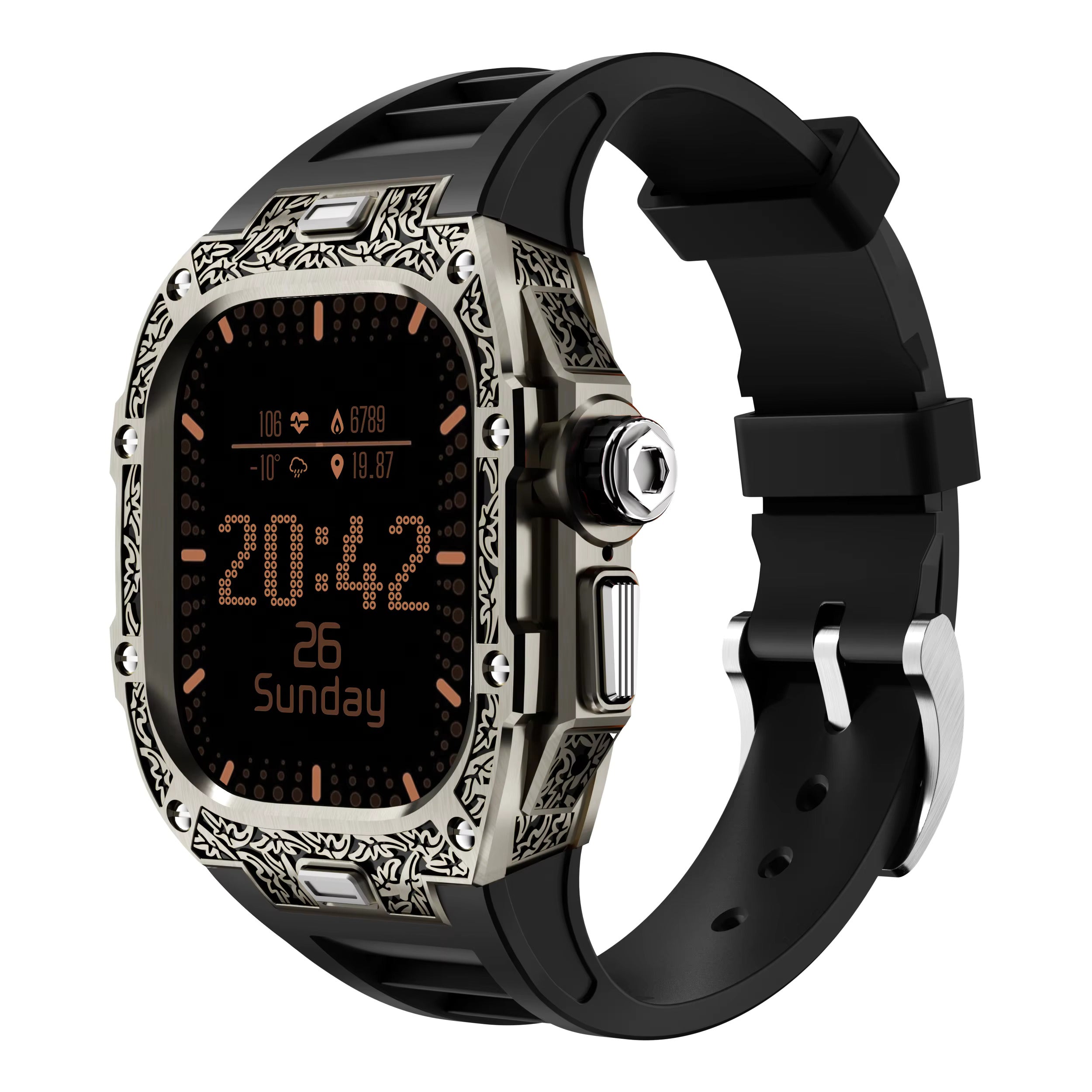 Textured Stainless Steel Case With Fluororubber Strap For Apple Watch 49MM