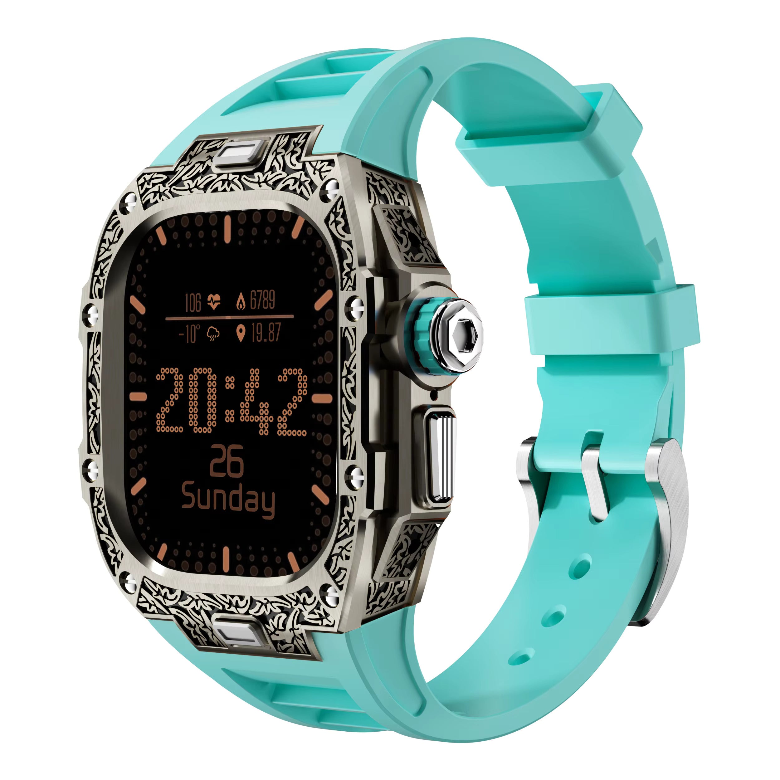 Textured Stainless Steel Case With Fluororubber Strap For Apple Watch 49MM