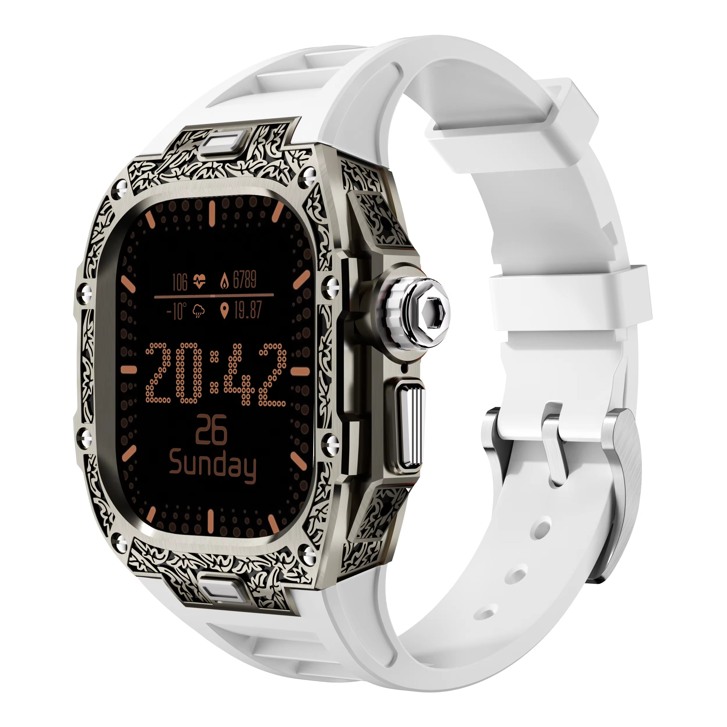 Textured Stainless Steel Case With Fluororubber Strap For Apple Watch 49MM