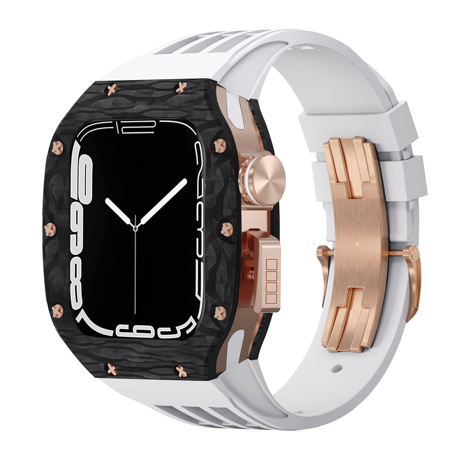 44 - 45mm Carbon Fibre Case For Apple Watch With Premium FKM Rubber Strap