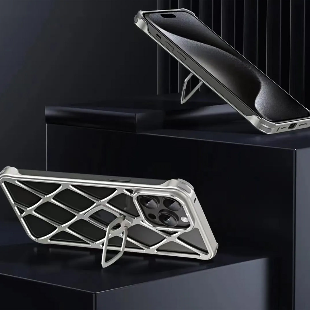 Alloy Diamond Grid Invisible Bracket iPhone Case
