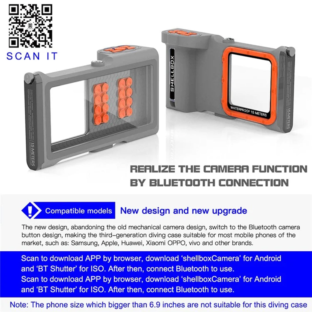 SHELLBOX 15M IPX8 Waterproof Case for iPhone With Bluetooth Camera Module