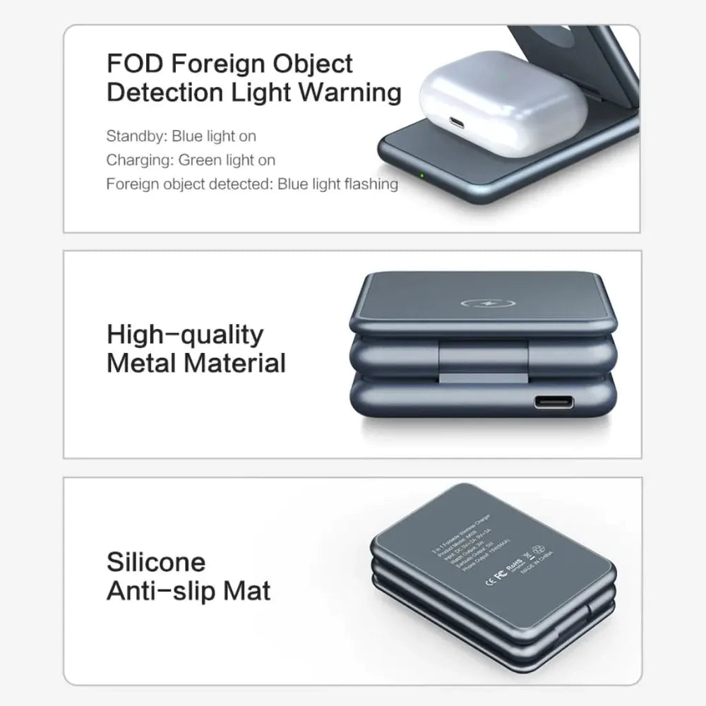 3-in-1 Apple Device Compatible MagSafe Travel Charger