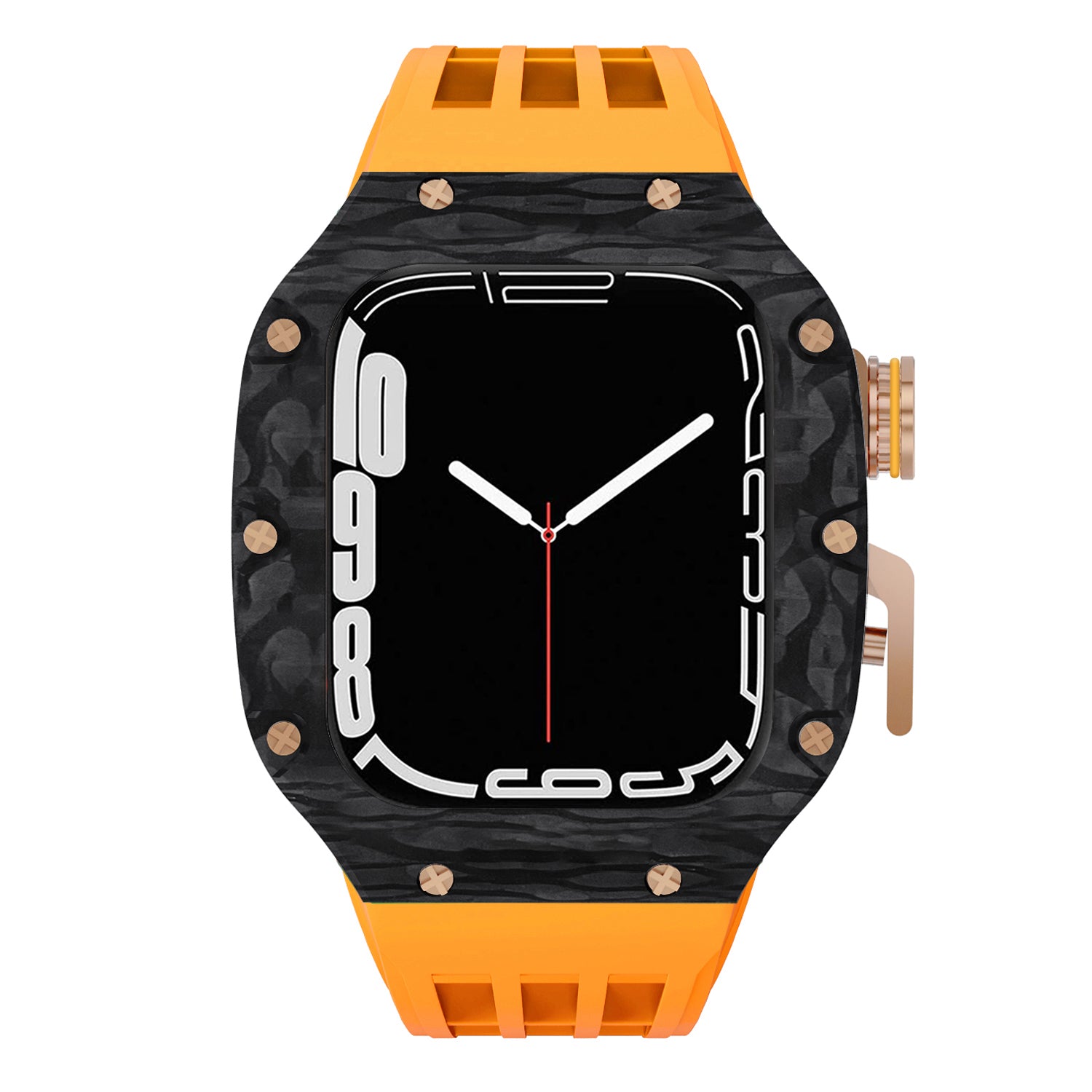 44 - 45mm Carbon Fibre Case For Apple Watch With Premium FKM Rubber Strap