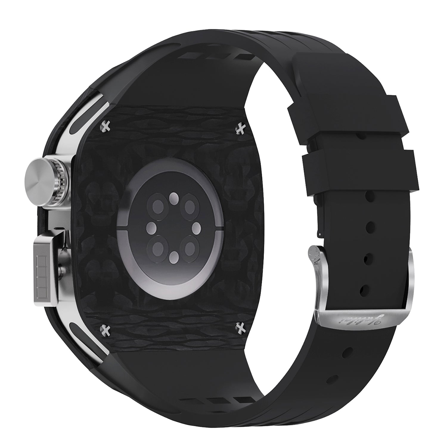 44 - 45mm Carbon Fibre Case For Apple Watch With Premium FKM Rubber Strap