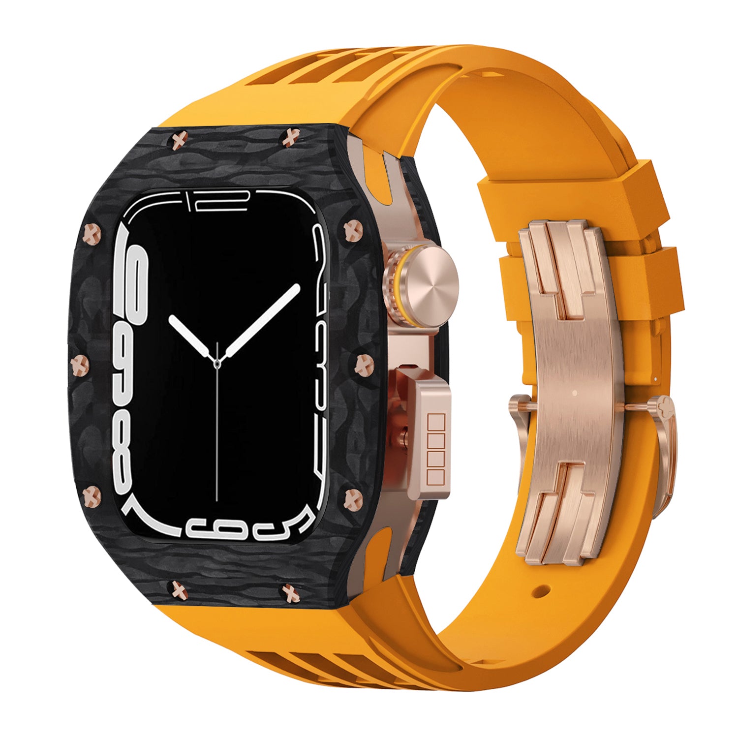 44 - 45mm Carbon Fibre Case For Apple Watch With Premium FKM Rubber Strap