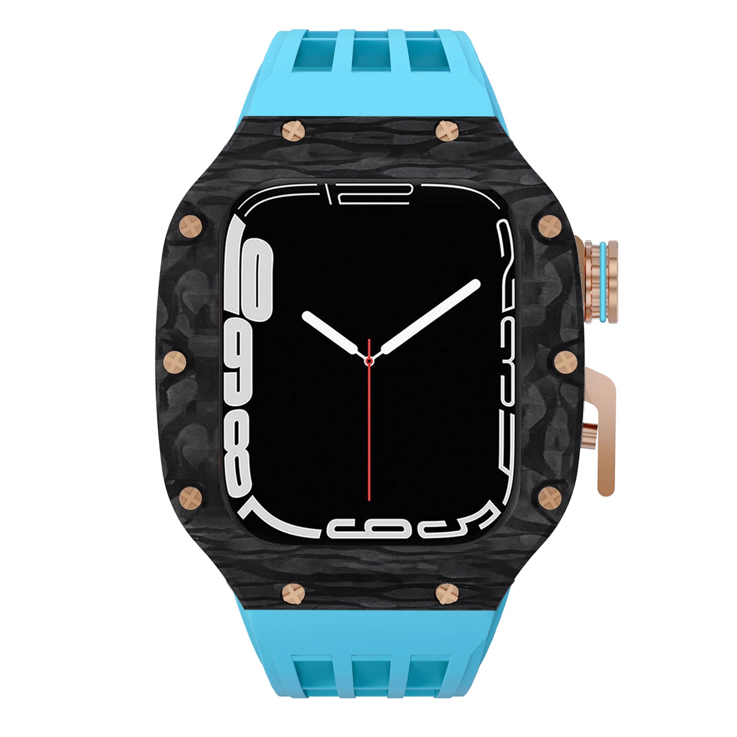 44 - 45mm Carbon Fibre Case For Apple Watch With Premium FKM Rubber Strap