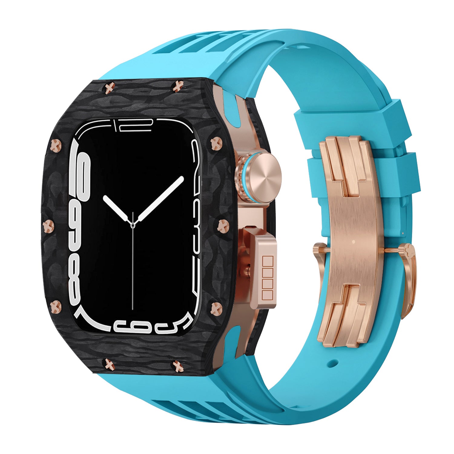 44 - 45mm Carbon Fibre Case For Apple Watch With Premium FKM Rubber Strap