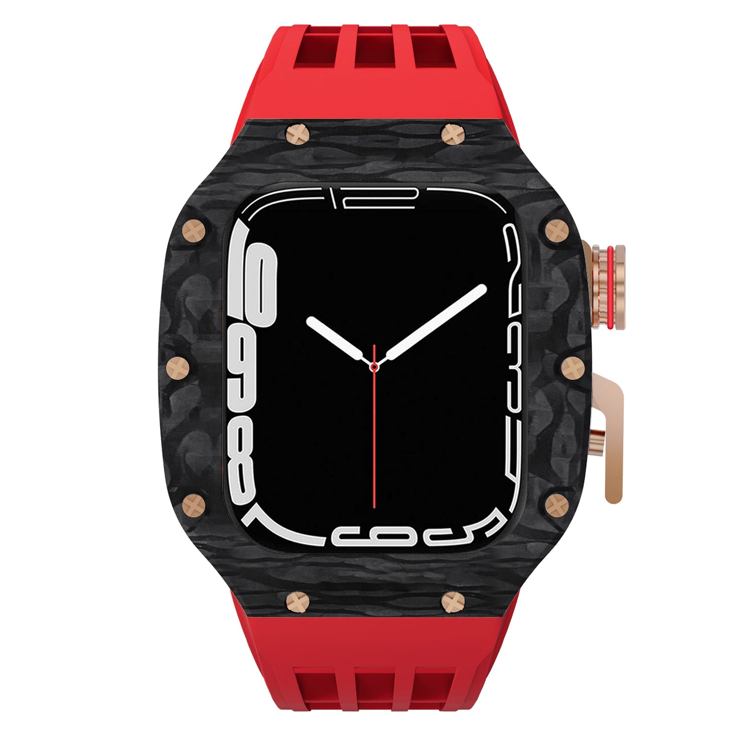 44 - 45mm Carbon Fibre Case For Apple Watch With Premium FKM Rubber Strap